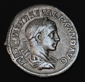 Ancient Roman coin, the head of Geta