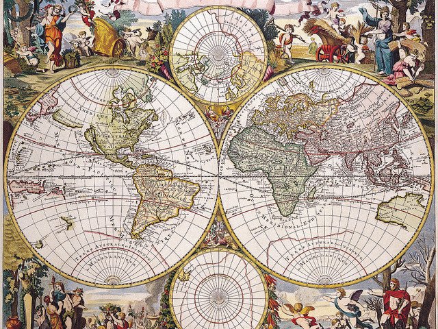 An antique world map.