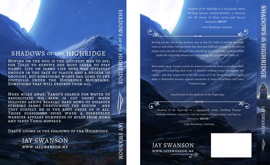 Back cover designs for Shadows of the Highridge.