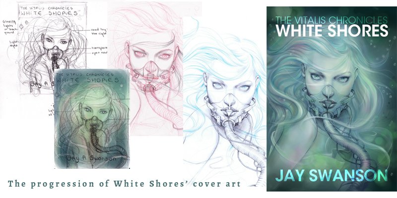 Art progression for White Shores cover art.