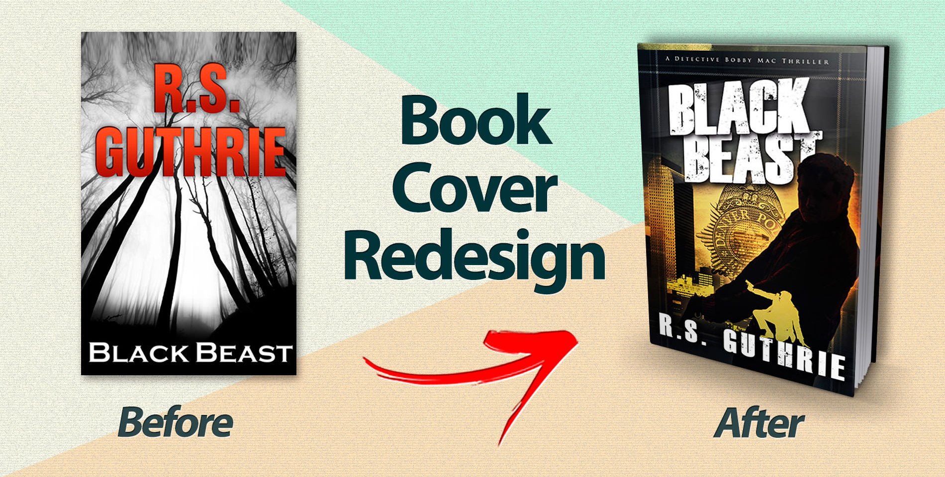 The cover of Black Beast before and after redesign