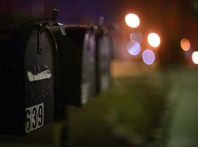 mailboxes at night