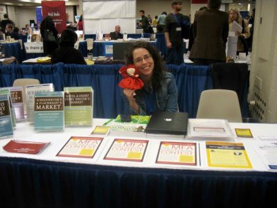 Jane working at the AWP Bookfair in 2009, while still an employee of F+W Media