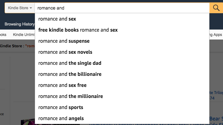 Amazon search for romance