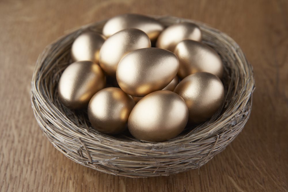 Image: golden eggs in a basket