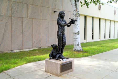 Image: Sculpture of Samantha Smith with Peace Dove, located on the State Capitol's grounds, Augusta, Maine.