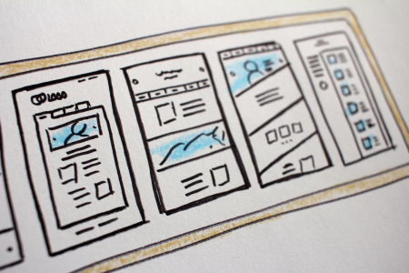 Image: doodles of potential website home page layouts.