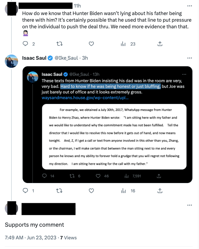 Screenshot of a Twitter exchange. In response to the tweet from Isaac Saul (@Ike_Saul) seen earlier in this article, a user (whose name <a href=