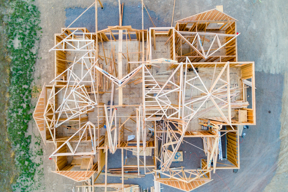 Image: an overhead view of a house under construction