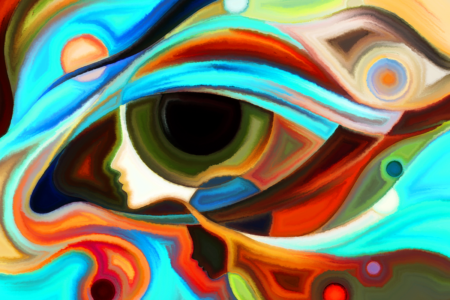 Image: a colorful painting which represents the mind's eye.