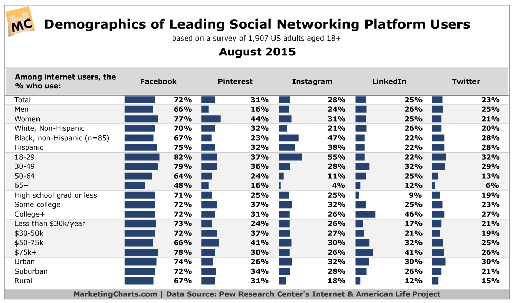 Chat showing the Demographics of Leading Social Networking Platform Users
