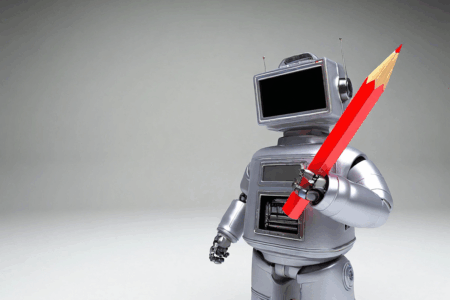 Image: an illustration of a robot holding a red pencil.