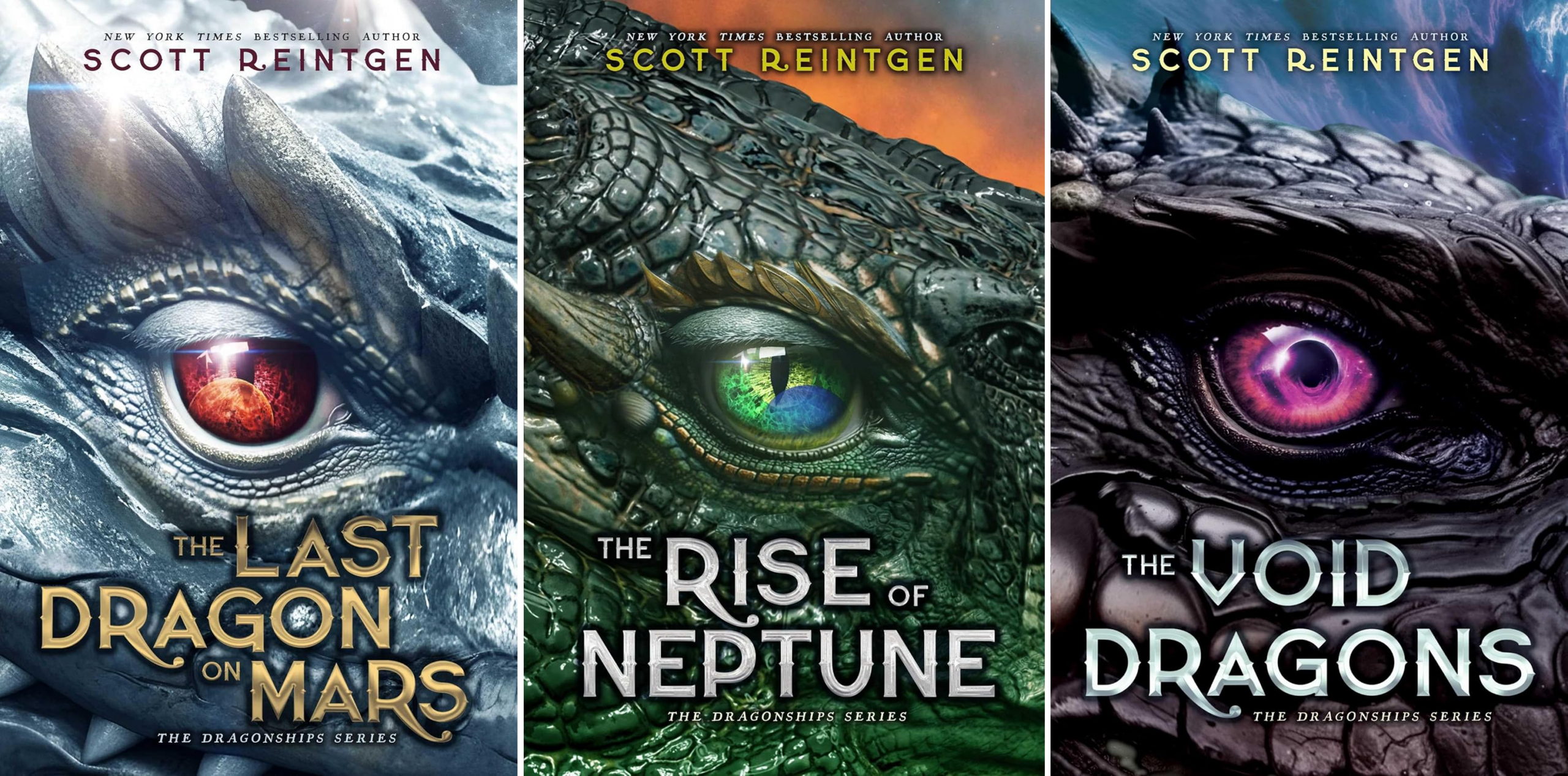Covers of three books in the Dragonships series by Scott Reintgen