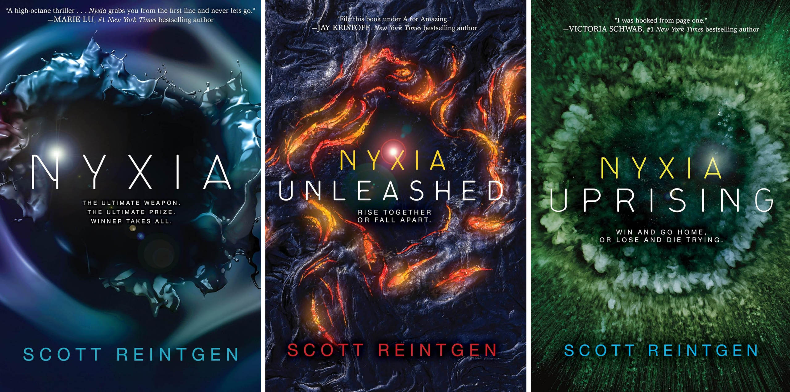 Covers of three books in the Nyxia series by Scott Reintgen