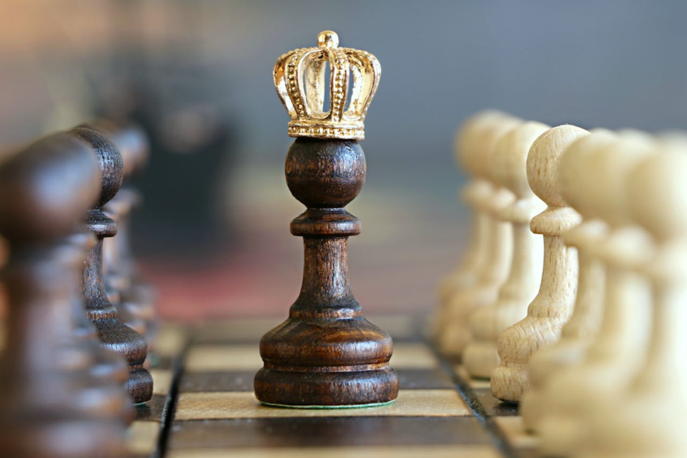 Image: a chess pawn wearing a crown
