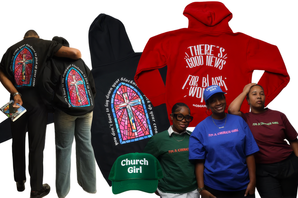 Custom shirts. hoodies, and baseball caps from Dr. Sarita Lyons’ Church Girl merch run, printed by Tee Vision Printing in Philadelphia