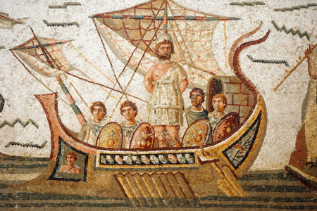 Image: Odysseus and the Sirens, mosaic scene from Homer's Odyssey in The Bardo Museum in Tunis, Tunisia.